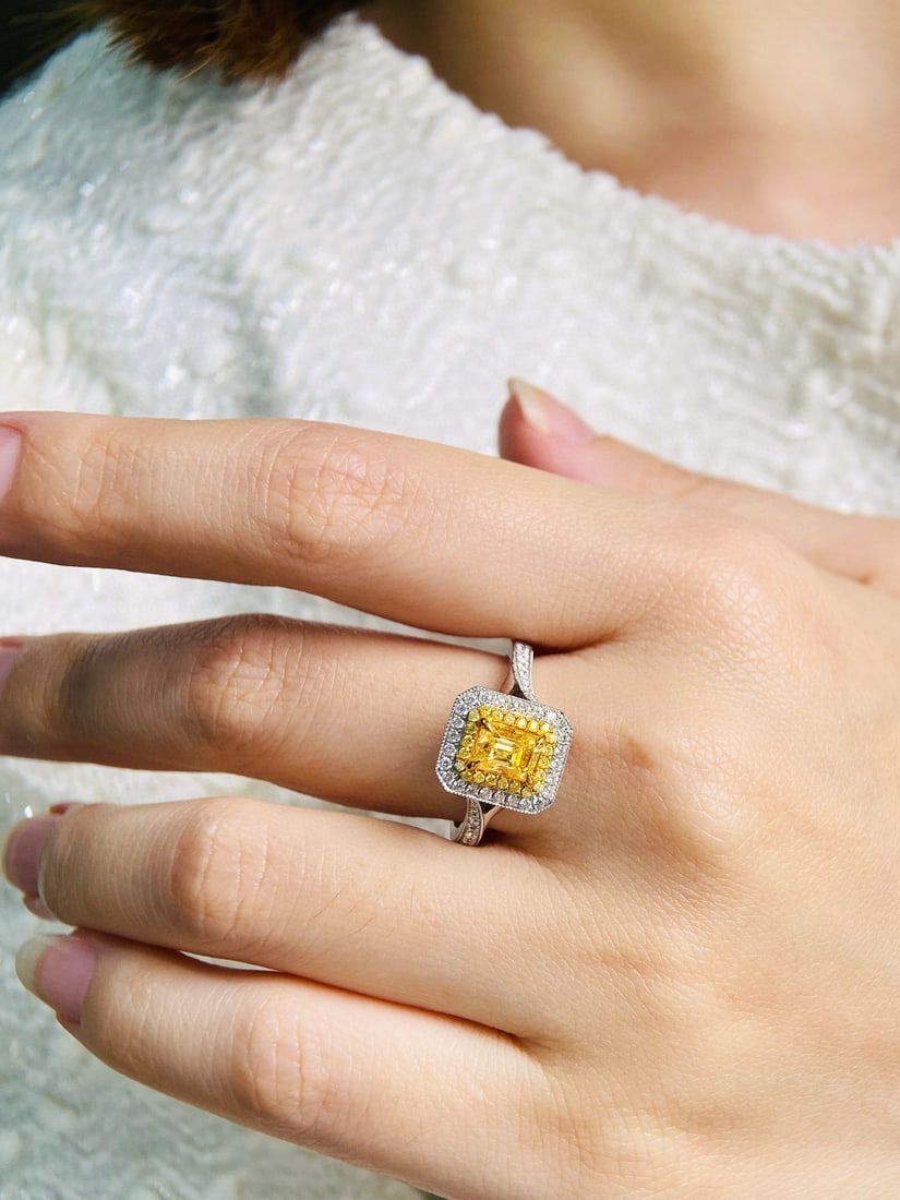 14k Gold 1.33 Ctw Natural Yellow Diamond & Diamond Ring - 3