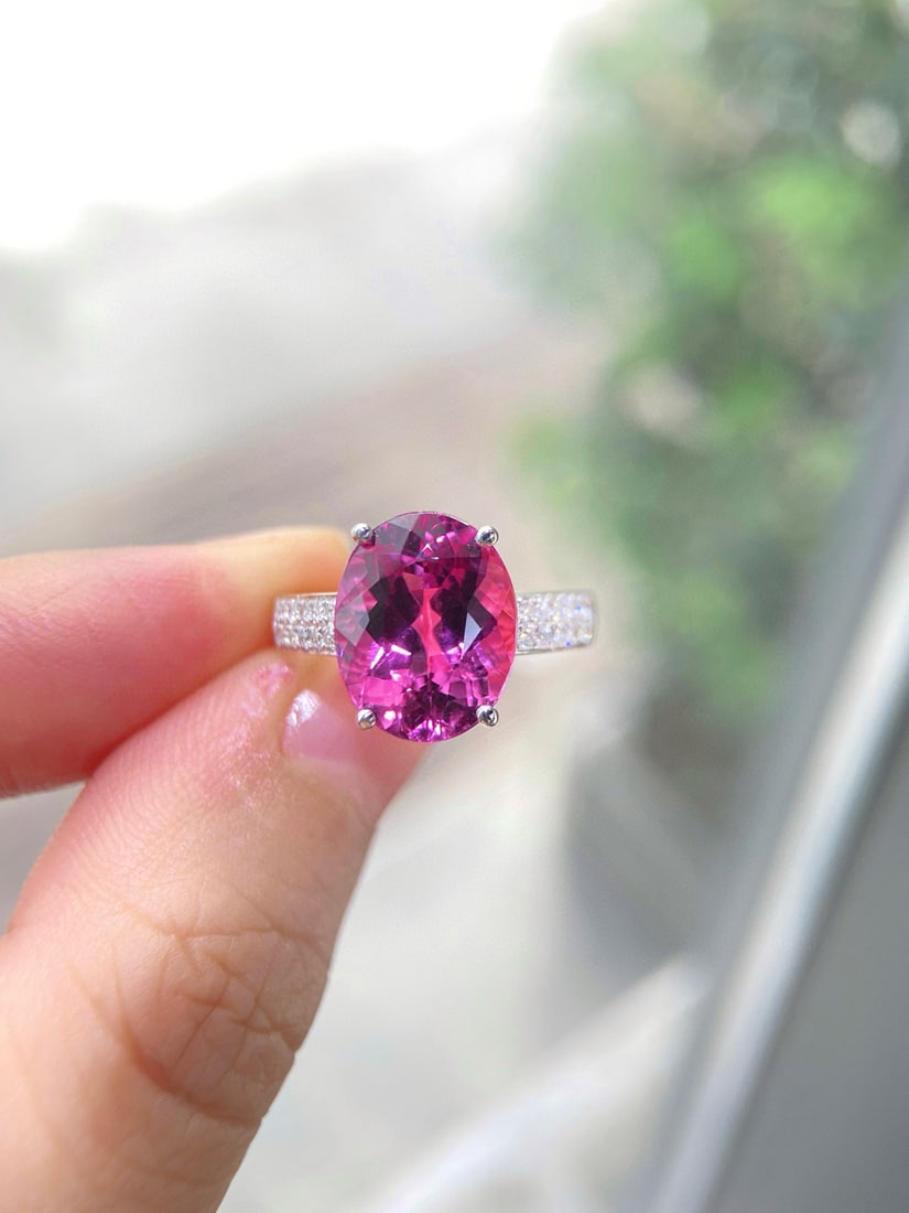 14k Gold 5.06 Ctw Natural Tourmaline & Diamond Ring - 2