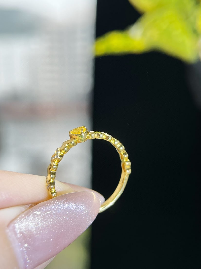 14k Gold 0.15 Ctw Natural Yellow Diamond & Diamond Ring - 2