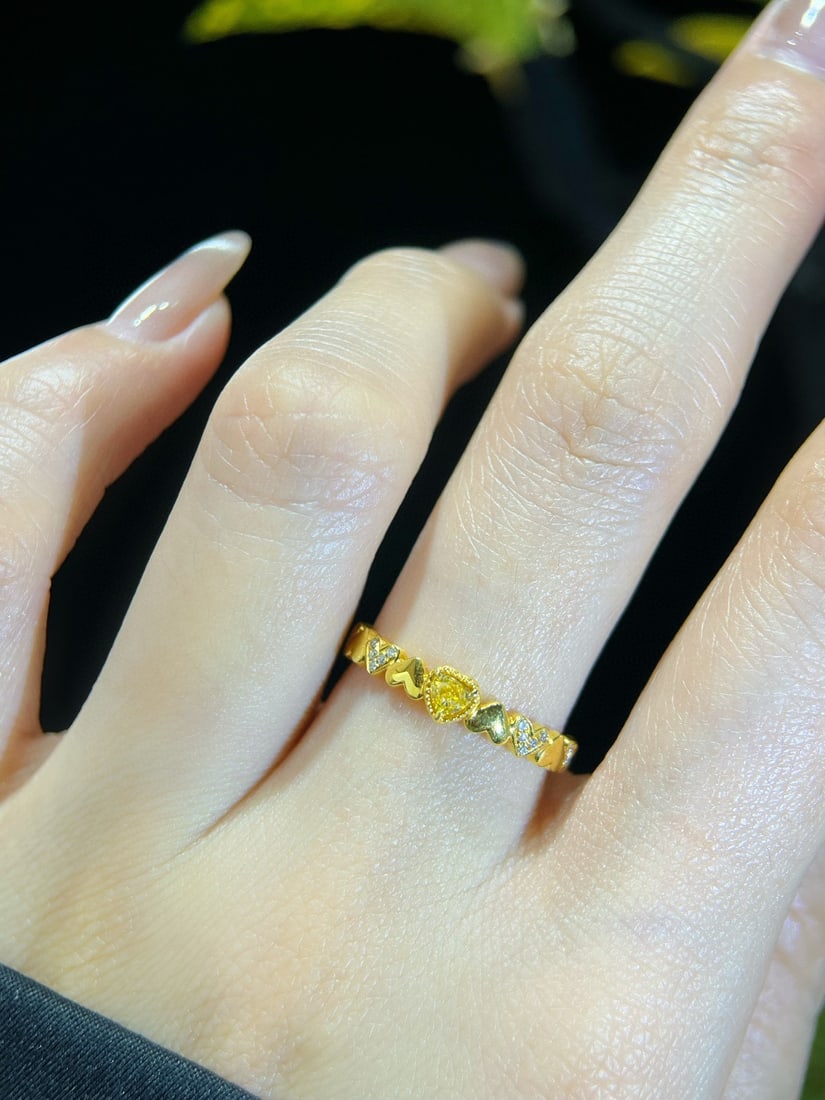 14k Gold 0.15 Ctw Natural Yellow Diamond & Diamond Ring - 3
