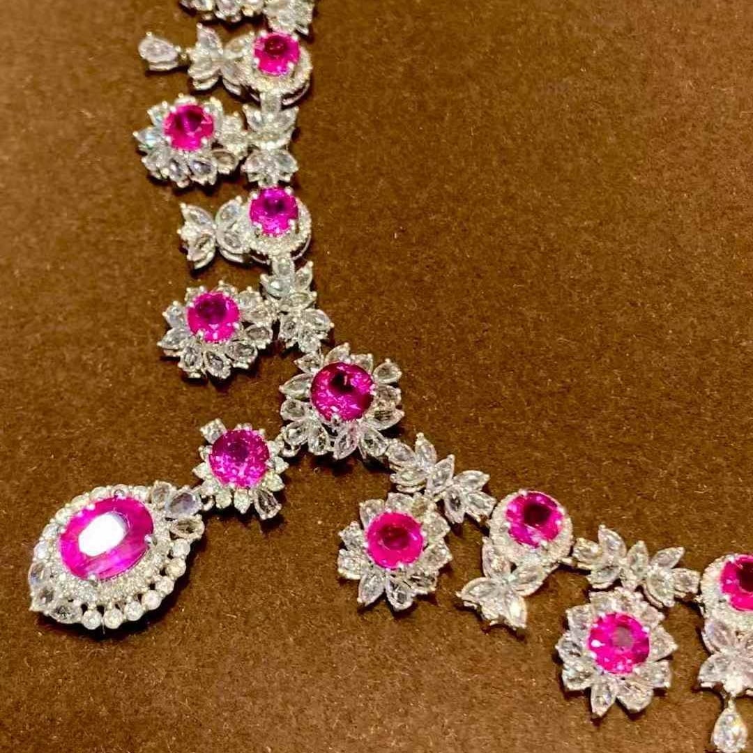 14k Gold 6.8 Ct Natural Ruby & Diamond & Sapphire Necklace - 5