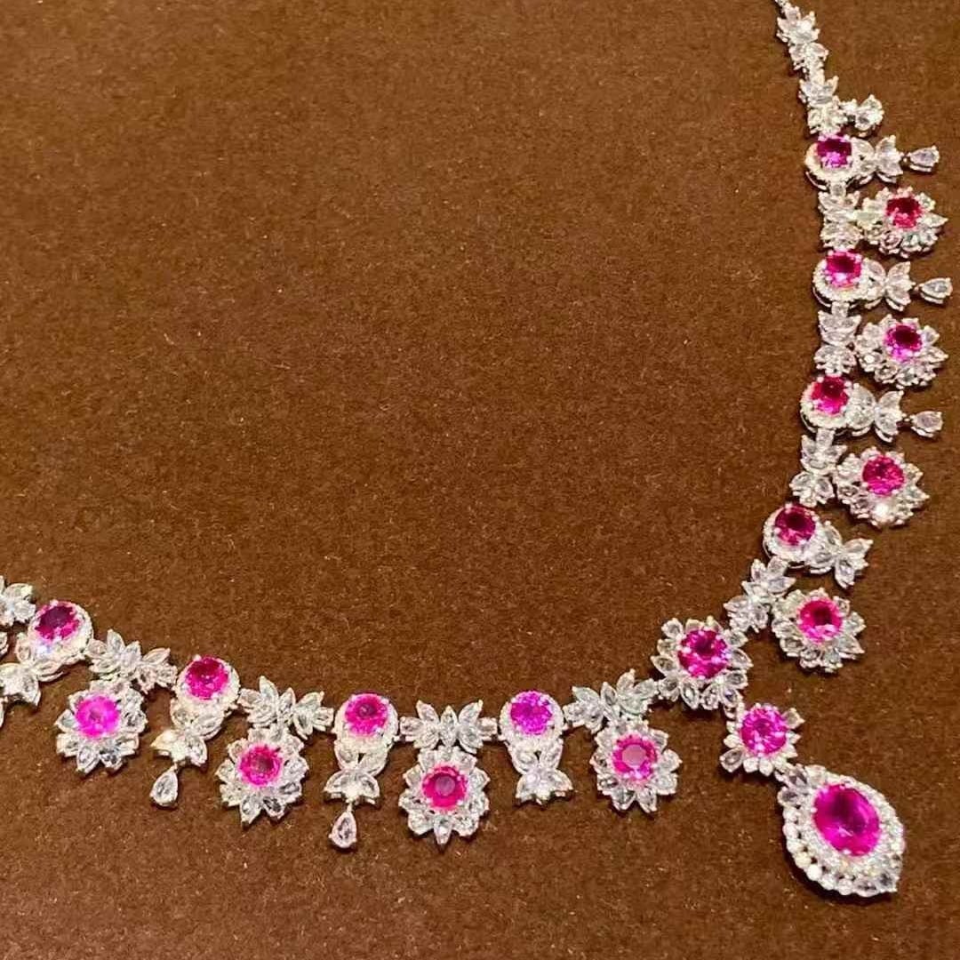 14k Gold 6.8 Ct Natural Ruby & Diamond & Sapphire Necklace - 6