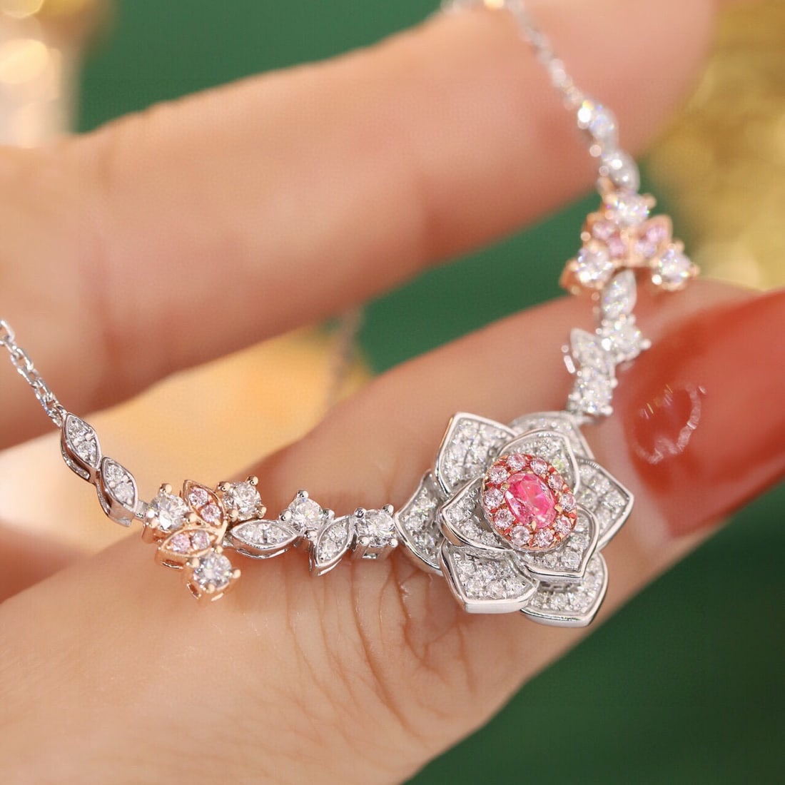 14k Gold 0.85 Ctw Natural Pink Diamond & Diamond Necklace - 6