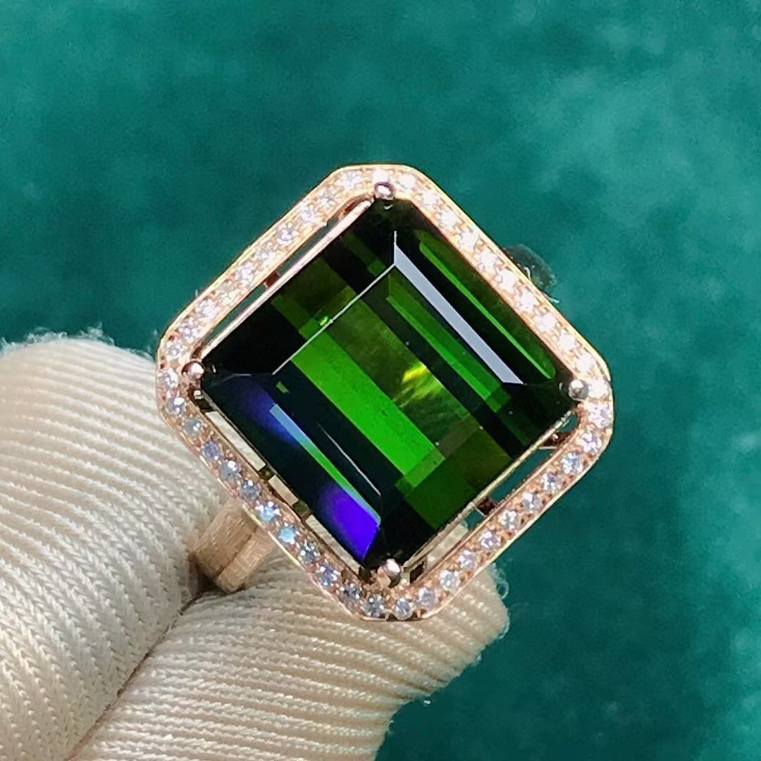 14k Gold 8.18 Ctw Natural Tourmaline & Diamond Ring - 2