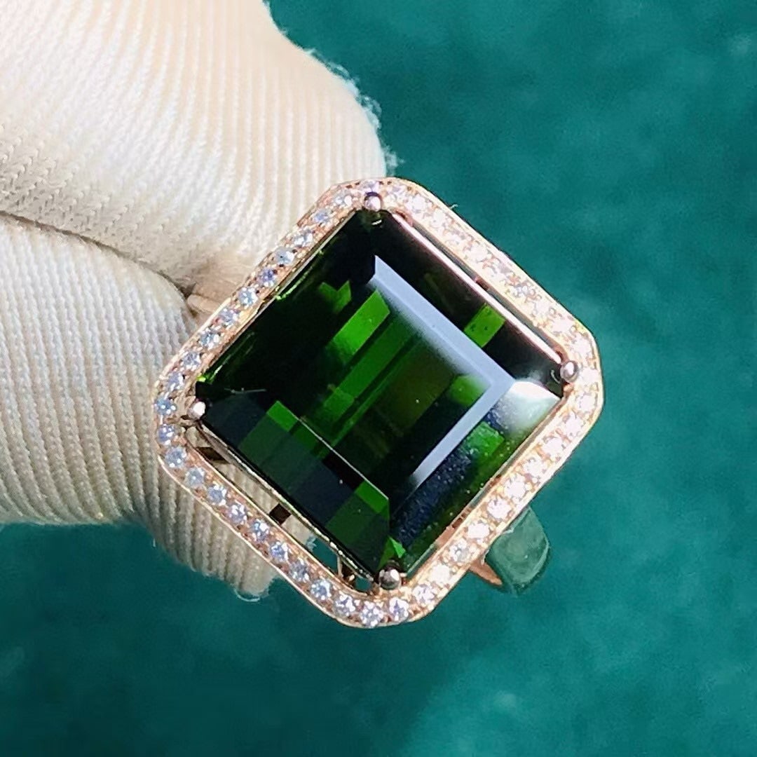 14k Gold 8.18 Ctw Natural Tourmaline & Diamond Ring - 3
