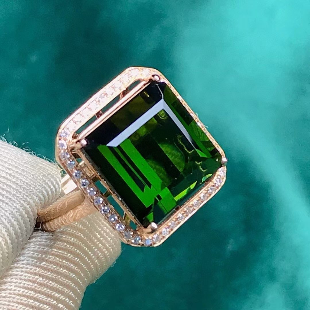 14k Gold 8.18 Ctw Natural Tourmaline & Diamond Ring - 4