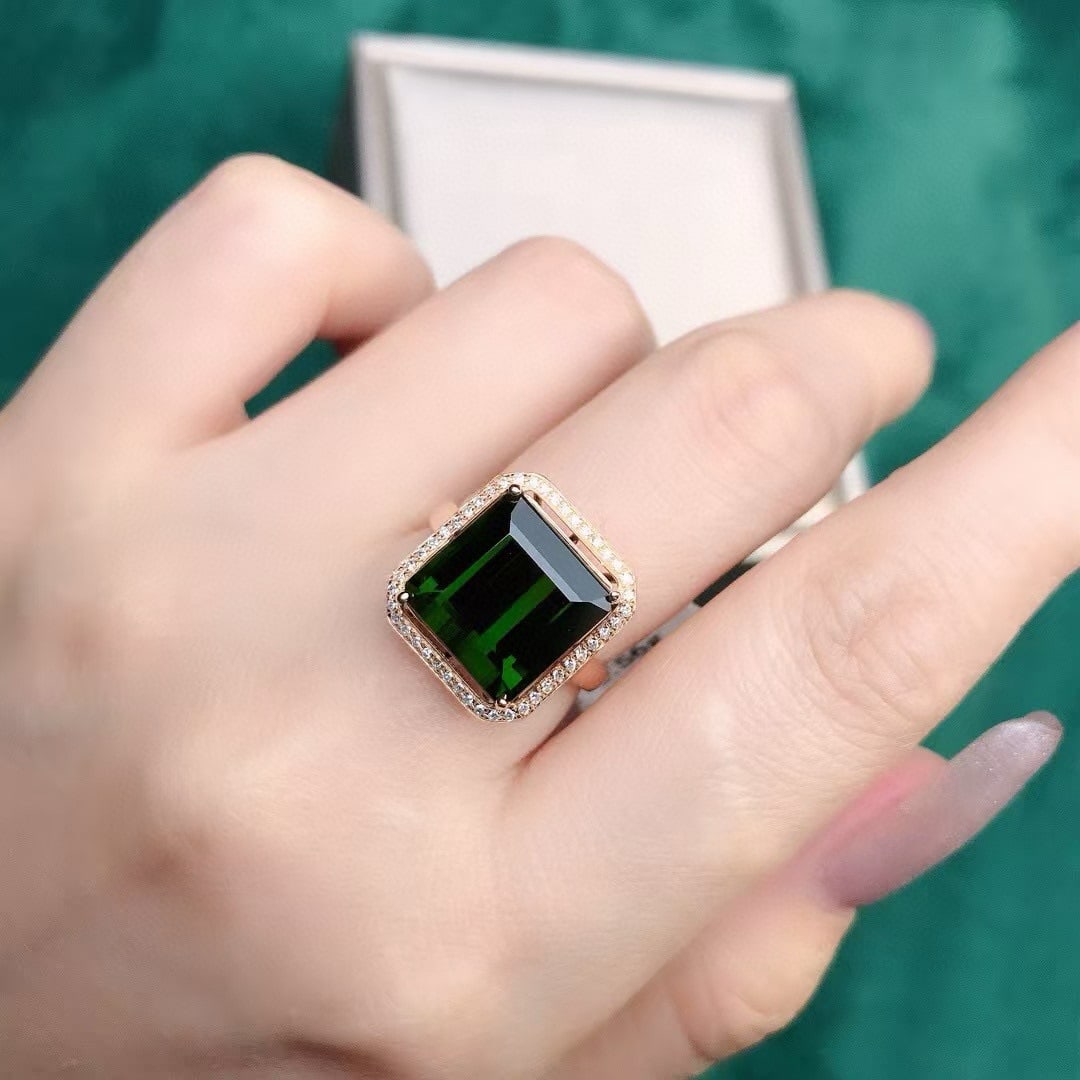 14k Gold 8.18 Ctw Natural Tourmaline & Diamond Ring - 6