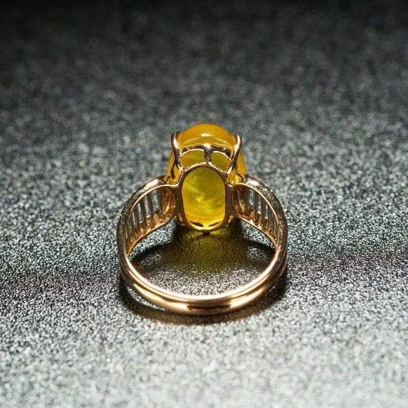 14k Gold 6.1 Ct Natural Prehnite & Diamond Ring - 6