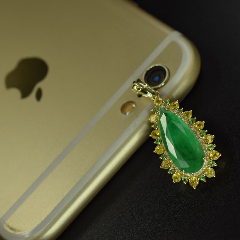 14k Gold 3.16 Ctw Natural Emerald & Diamond Pendant( Without Chain ) - 3