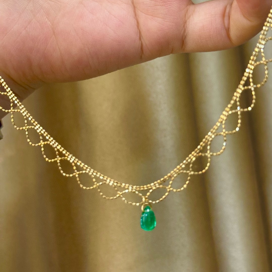 14k Gold 3 Ct Natural Emerald Necklace - 4