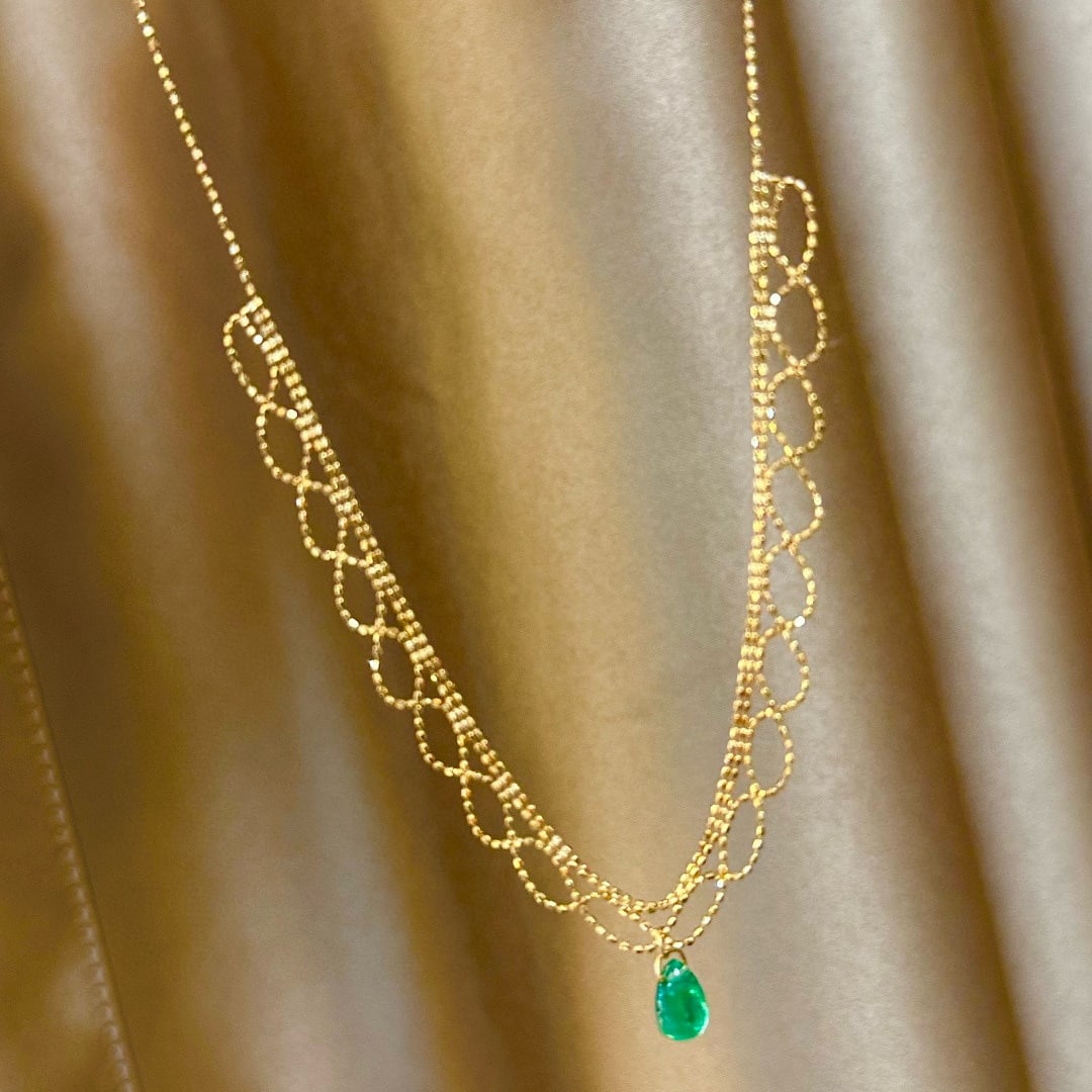 14k Gold 3 Ct Natural Emerald Necklace - 5