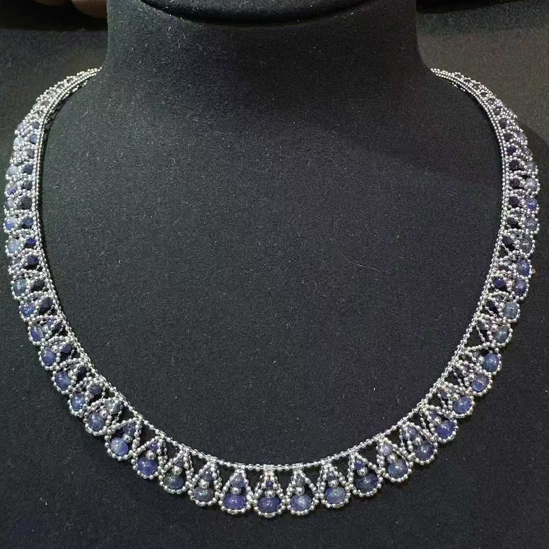 14k Gold 39.85 Ct Natural Sapphire Necklace: Ref:231081145 // gold content:14k gold // main gemstone:sapphire // shape:bead // carat weight:39. 85ct // color:blue // treatment:natural // Low Estimate: 9000 Condition: New High Estimate: 14000