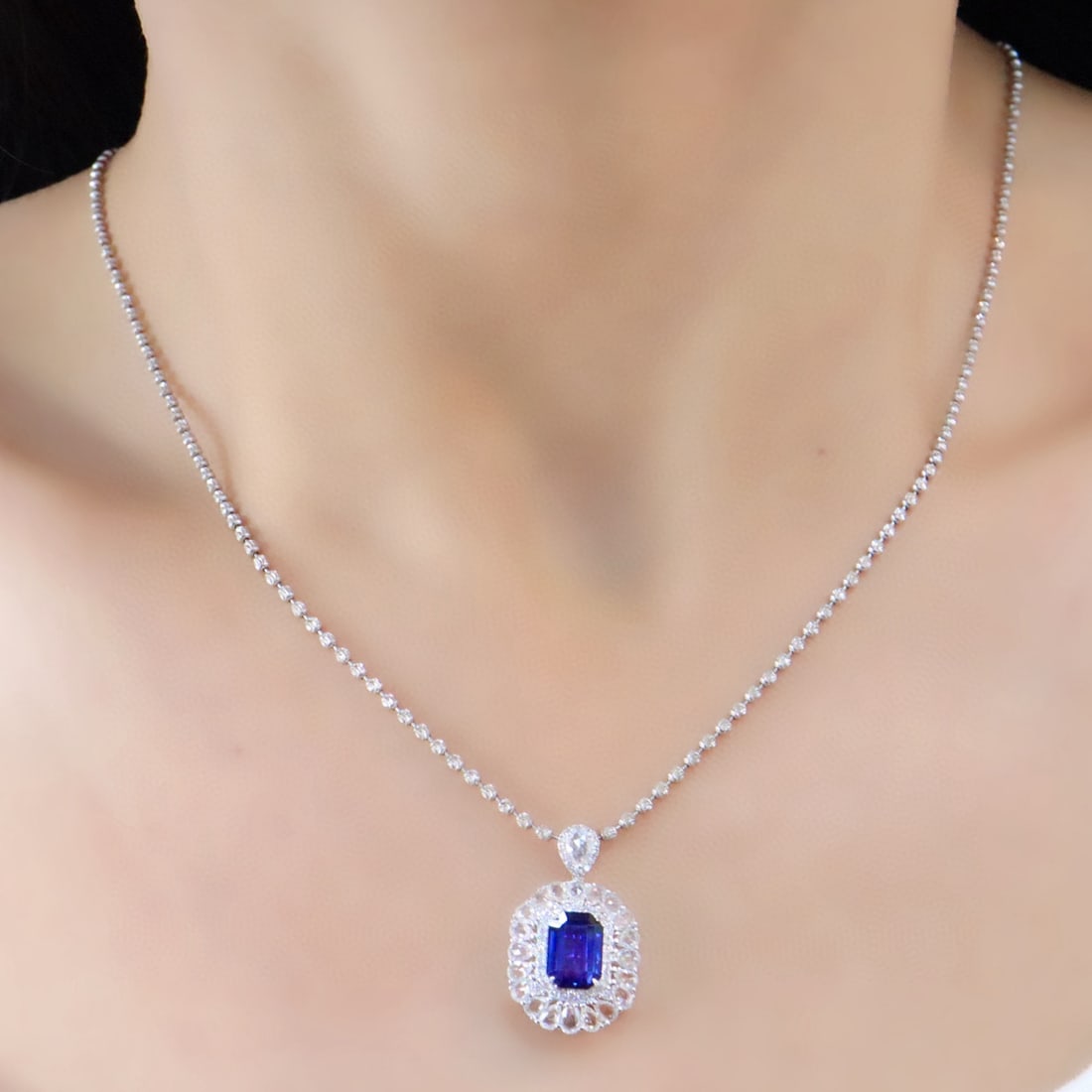 14k Gold 1.64 Ctw Natural Sapphire & Diamond Pendant( Without Chain ) - 3