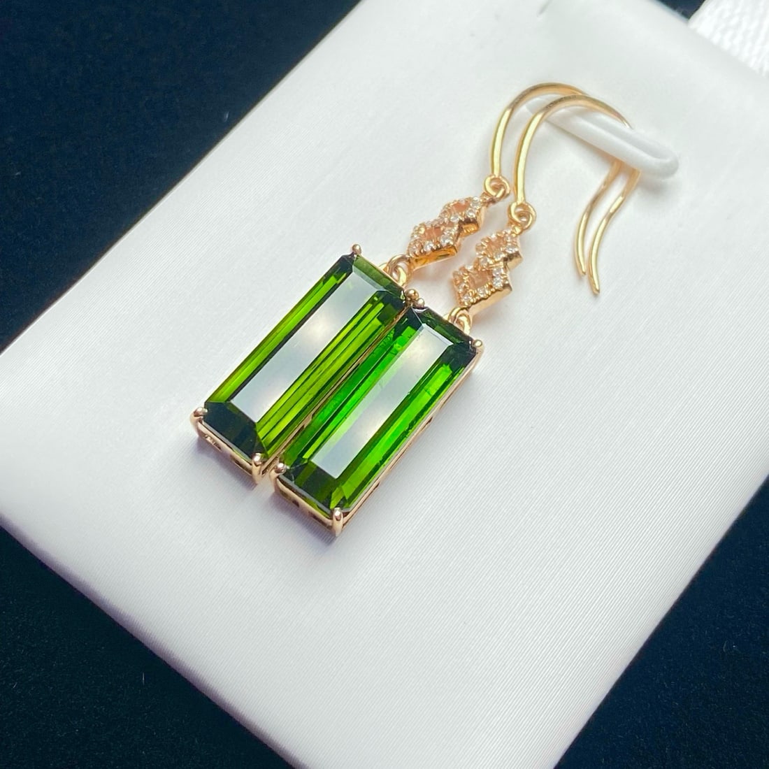 14k Gold 6.05 Ct Natural Tourmaline & Diamond Earrings - 2