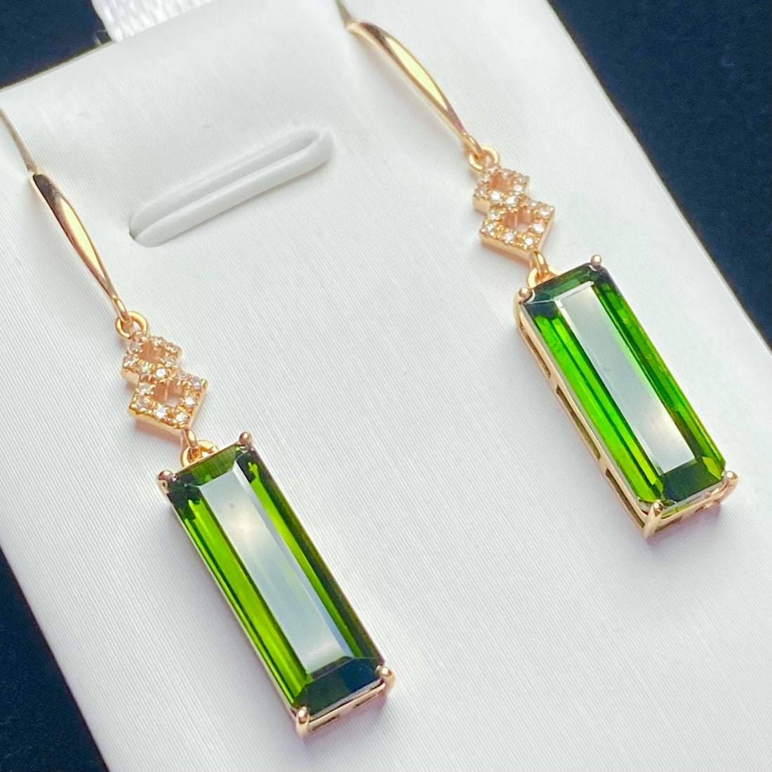 14k Gold 6.05 Ct Natural Tourmaline & Diamond Earrings - 3