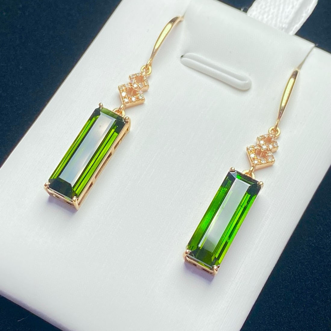 14k Gold 6.05 Ct Natural Tourmaline & Diamond Earrings - 4