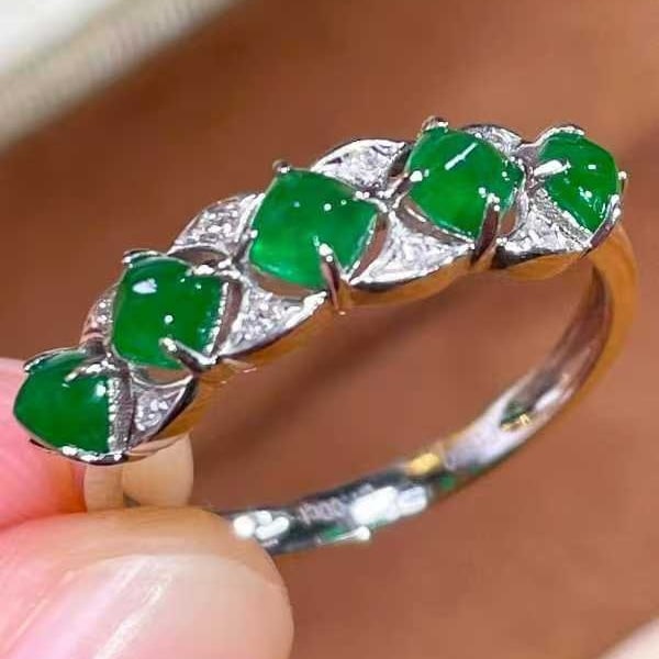 14k Gold 1 Ct Vivid Green Natural Emerald & Diamond Ring - 5