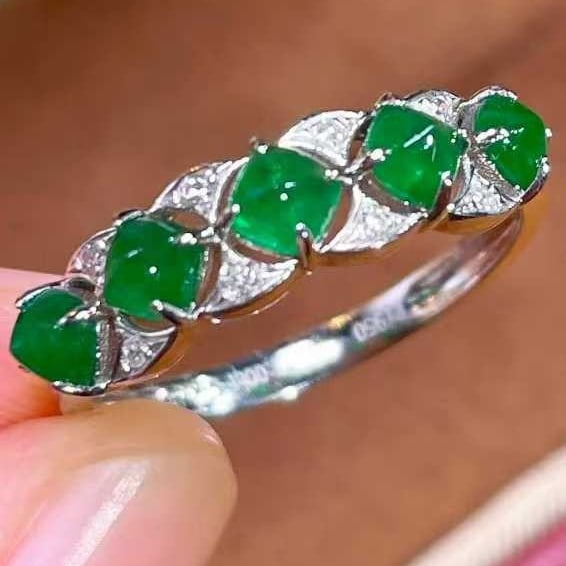 14k Gold 1 Ct Vivid Green Natural Emerald & Diamond Ring - 6
