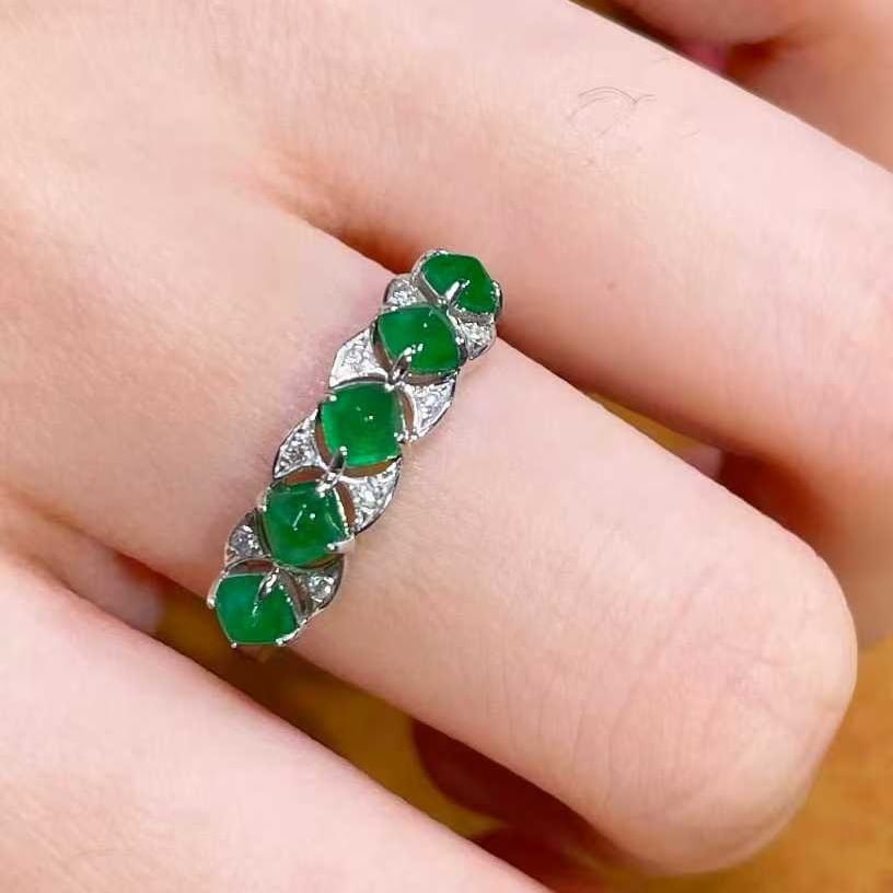14k Gold 1 Ct Vivid Green Natural Emerald & Diamond Ring - 7