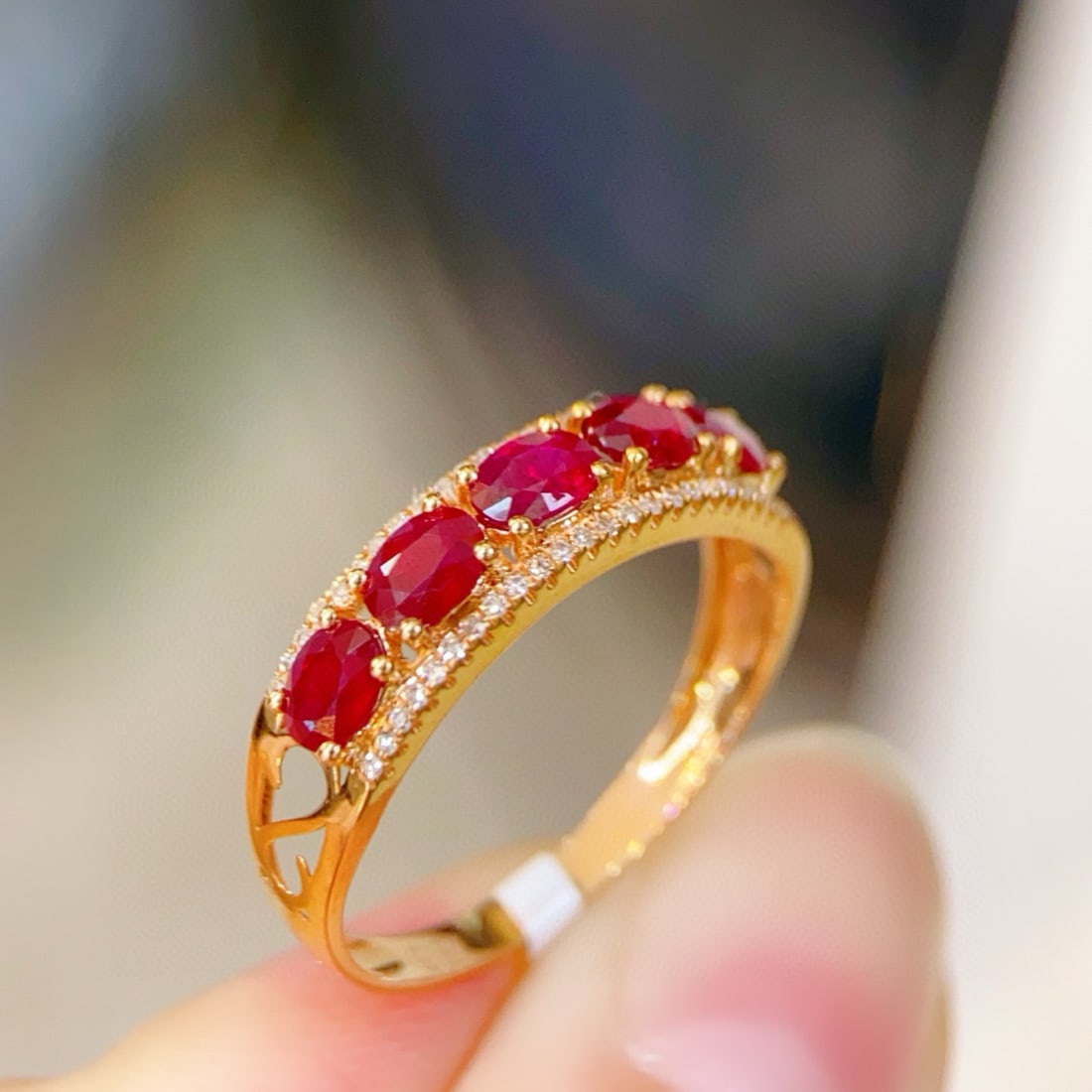 14k Gold 1 Ct Vivid Red Natural Ruby & Diamond Ring - 2