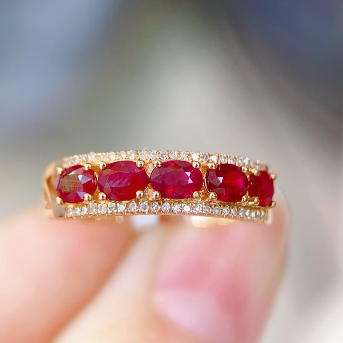 14k Gold 1 Ct Vivid Red Natural Ruby & Diamond Ring - 5