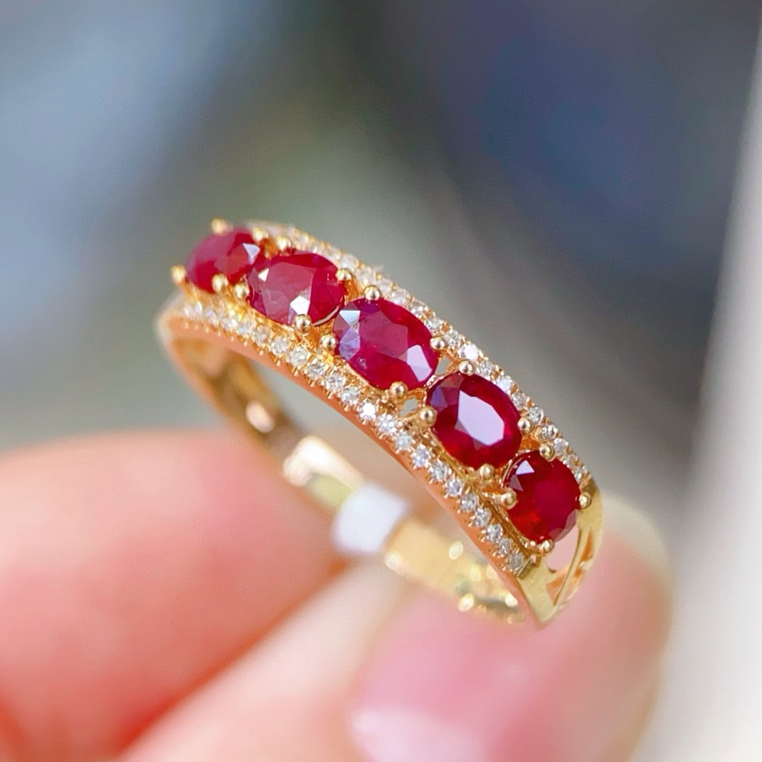 14k Gold 1 Ct Vivid Red Natural Ruby & Diamond Ring - 6