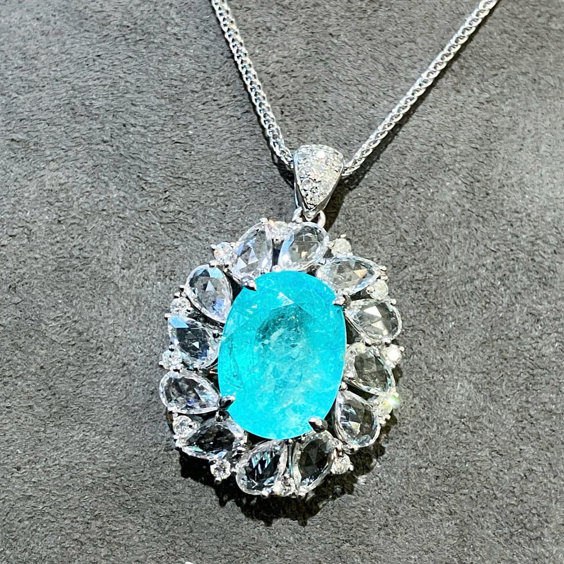 14k Gold 4.85 Ctw Natural Paraiba Tourmaline & Diamond Pendant( Without Chain ) - 3