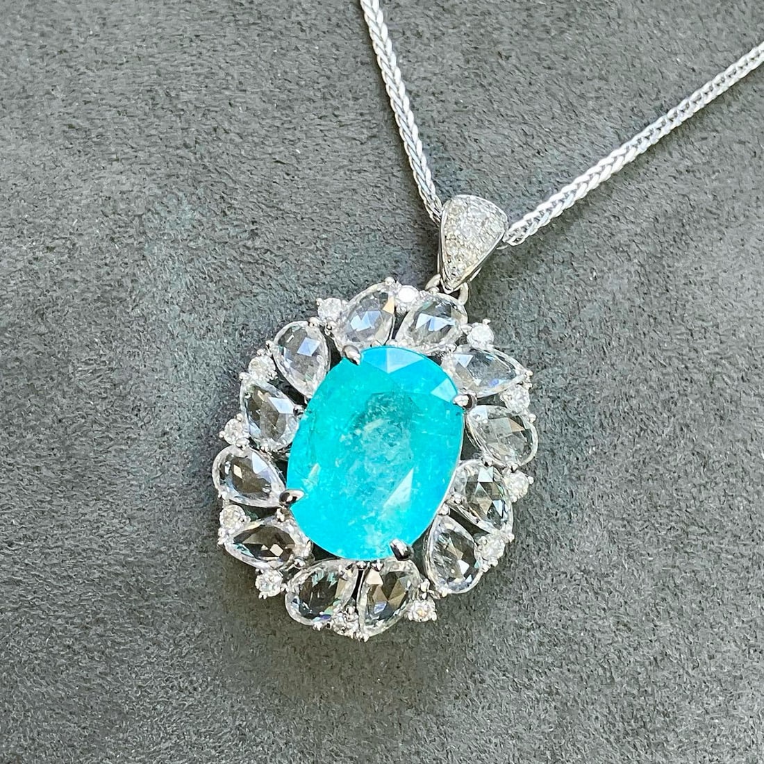 14k Gold 4.85 Ctw Natural Paraiba Tourmaline & Diamond Pendant( Without Chain ) - 4
