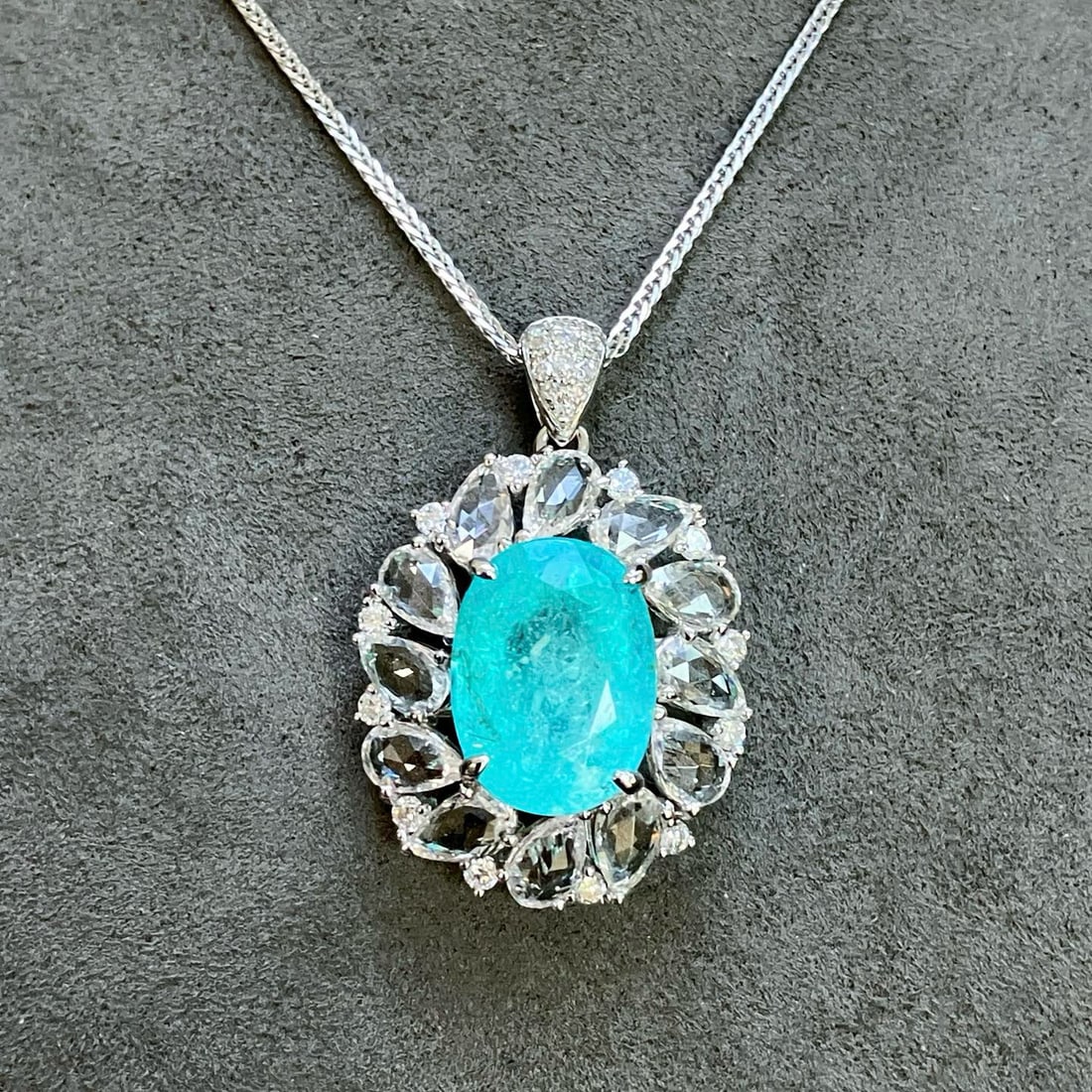14k Gold 4.85 Ctw Natural Paraiba Tourmaline & Diamond Pendant( Without Chain ) - 5