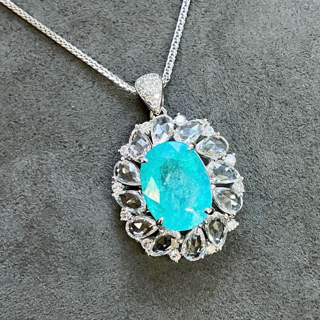 14k Gold 4.85 Ctw Natural Paraiba Tourmaline & Diamond Pendant( Without Chain ) - 6