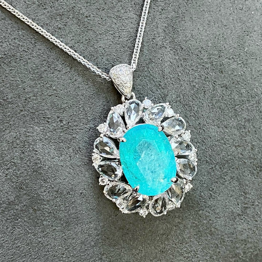 14k Gold 4.85 Ctw Natural Paraiba Tourmaline & Diamond Pendant( Without Chain ) - 7