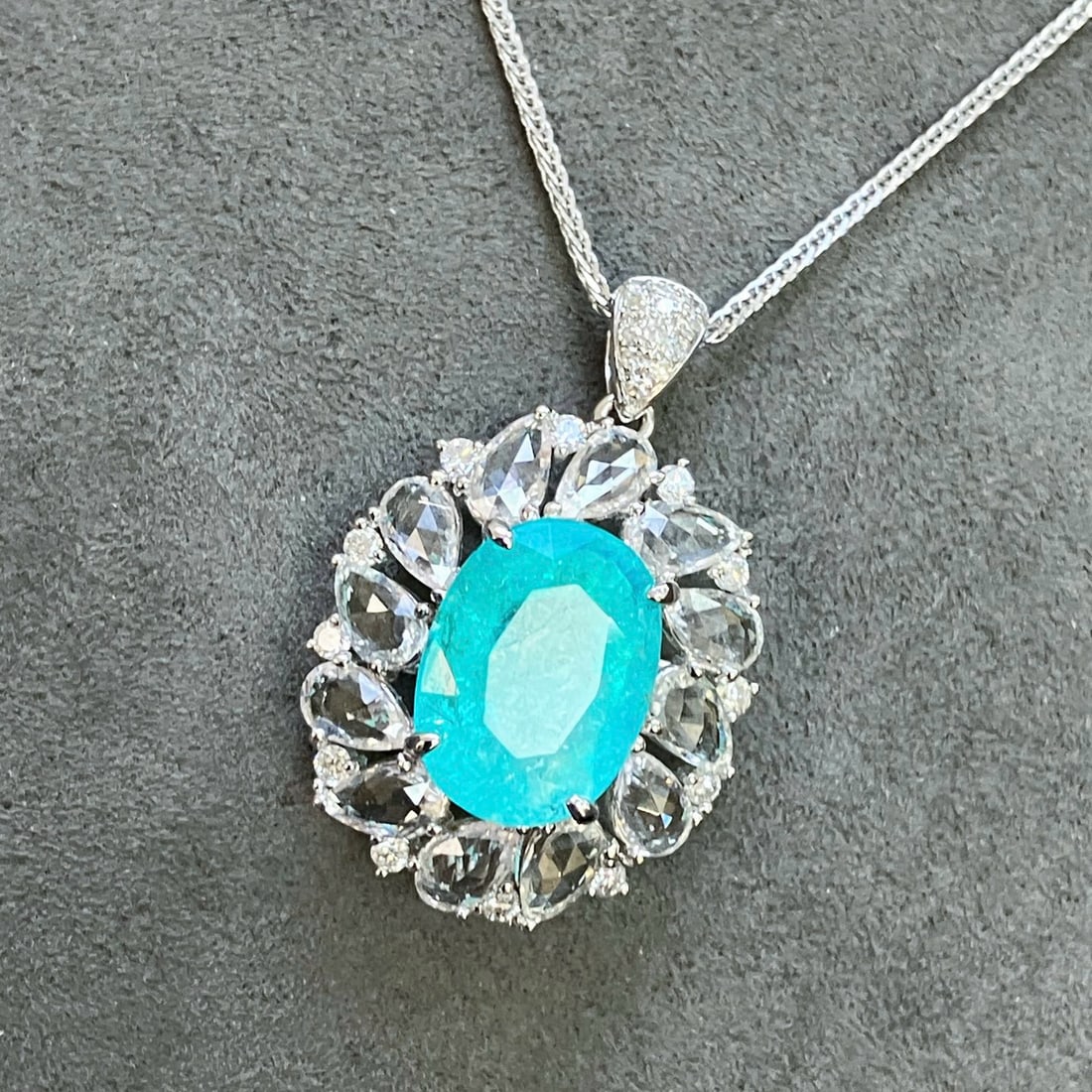 14k Gold 4.85 Ctw Natural Paraiba Tourmaline & Diamond Pendant( Without Chain ) - 8