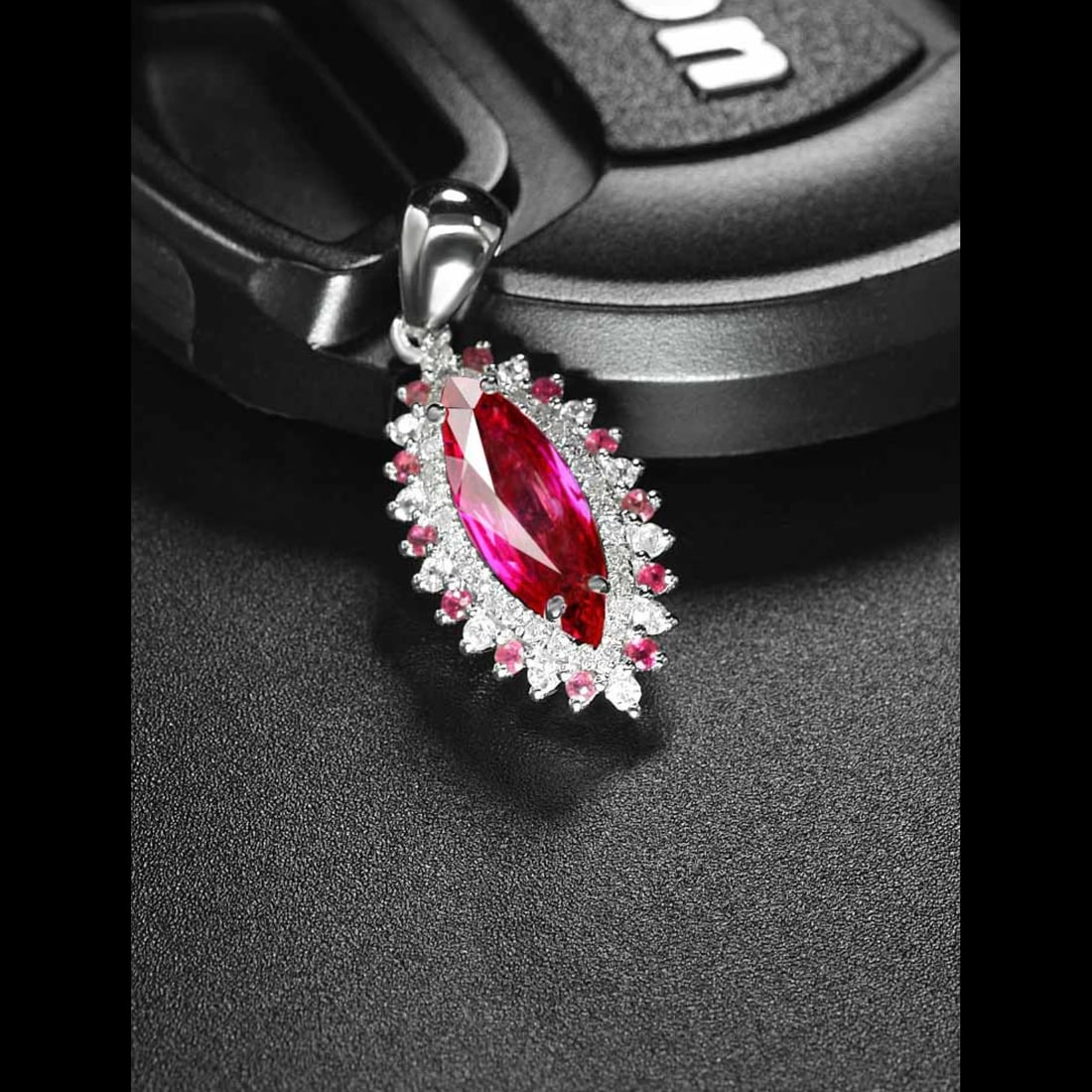 14k Gold 1.18 Ctw Natural Ruby & Diamond Pendant( Without Chain ) - 2