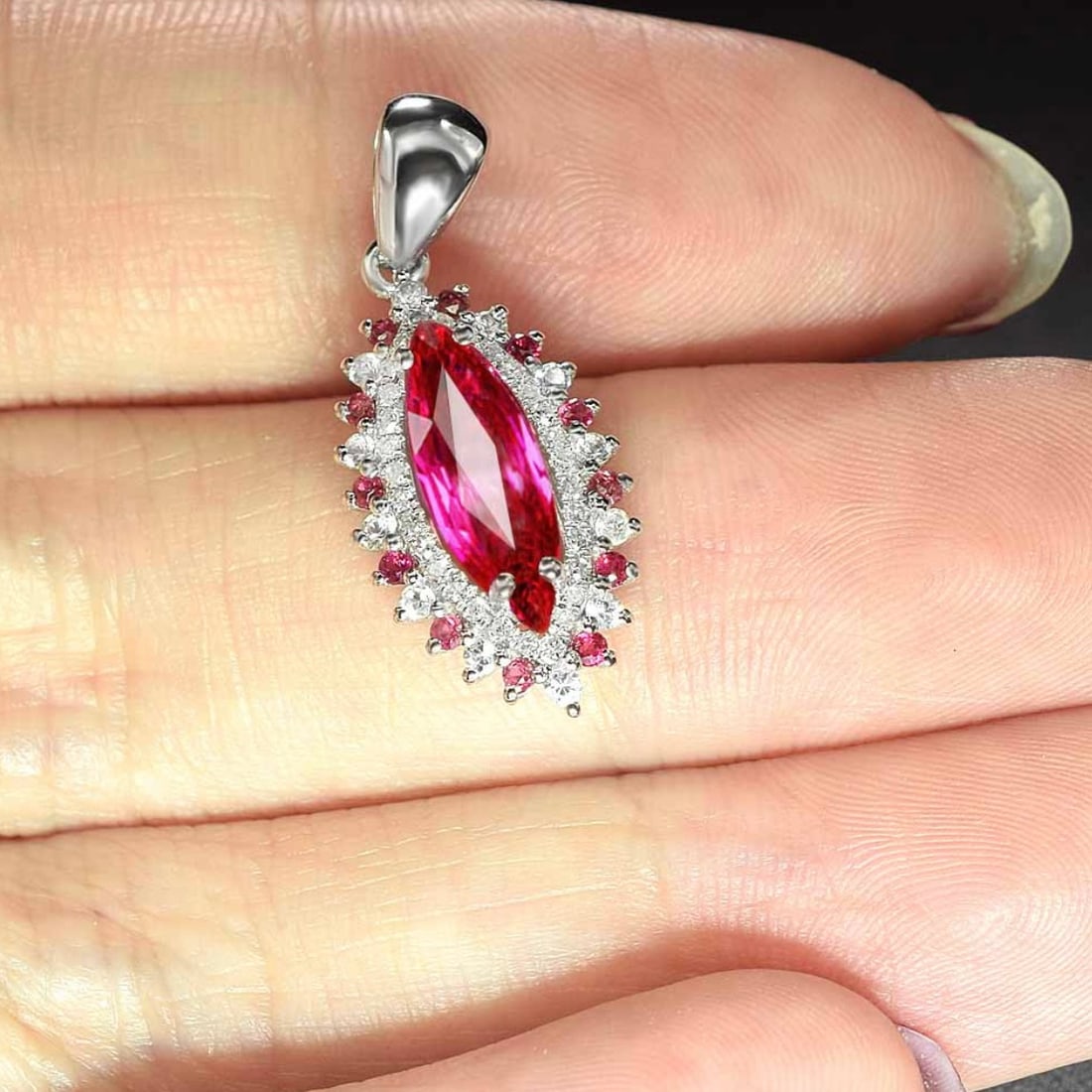 14k Gold 1.18 Ctw Natural Ruby & Diamond Pendant( Without Chain ) - 5