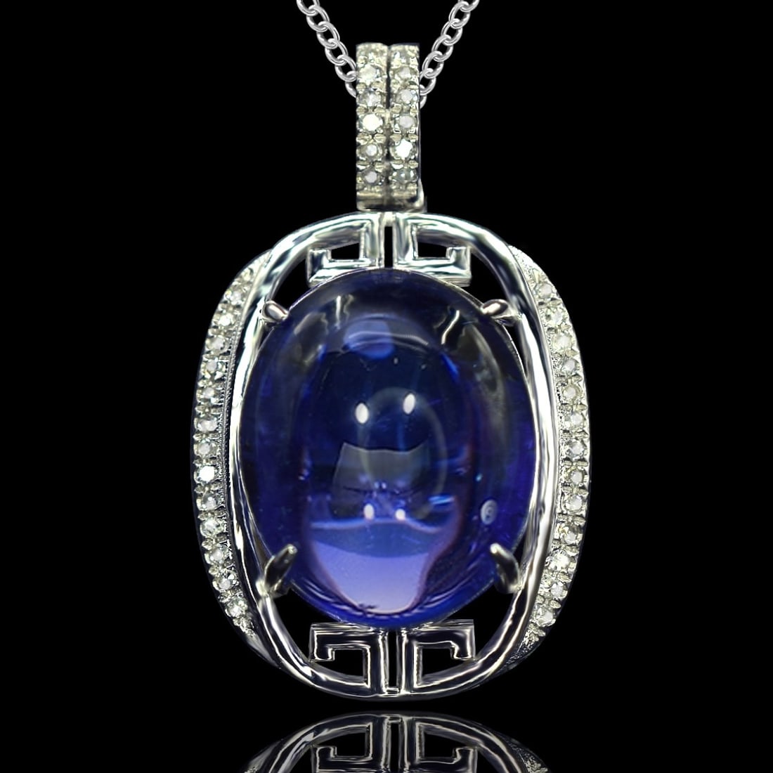 14k Gold 9.36 Ctw Natural Tanzanite & Diamond Pendant( Without Chain ): Ref:231082004 // gold content:14k gold // main gemstone:tanzanite // shape:oval // carat weight:9. 25ct // color:blue // treatment:natural // // adjacent gemstone 2 : diamond // number of stones:38 //