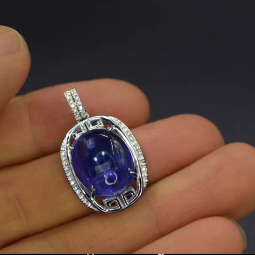 14k Gold 9.36 Ctw Natural Tanzanite & Diamond Pendant( Without Chain ) - 3