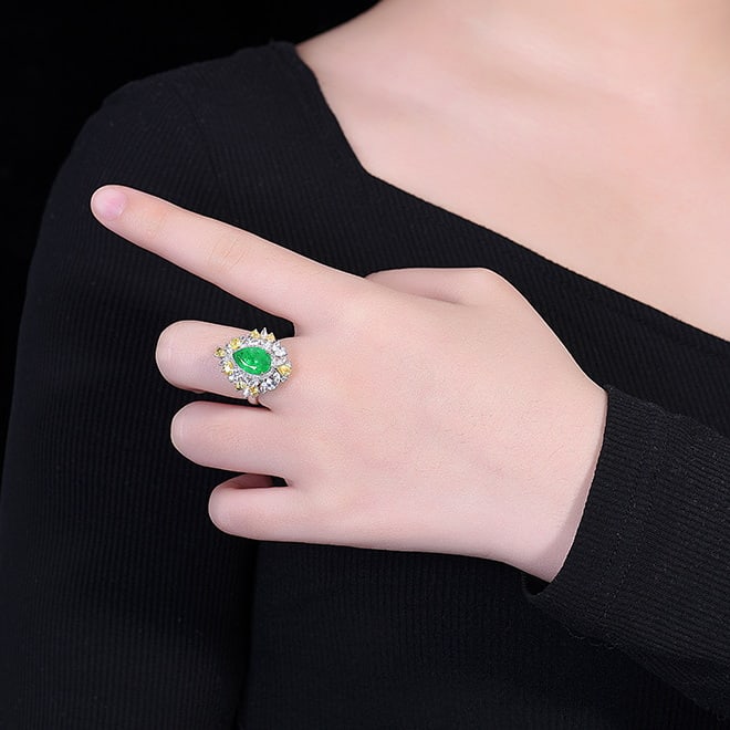 14k Gold 3.14 Ctw Vivid Green Natural Emerald & Diamond Ring/pendant( Without Chain ) - 7