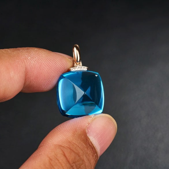 14k Gold 29.12 Ct Natural Topaz & Diamond Pendant( Without Chain ) - 9