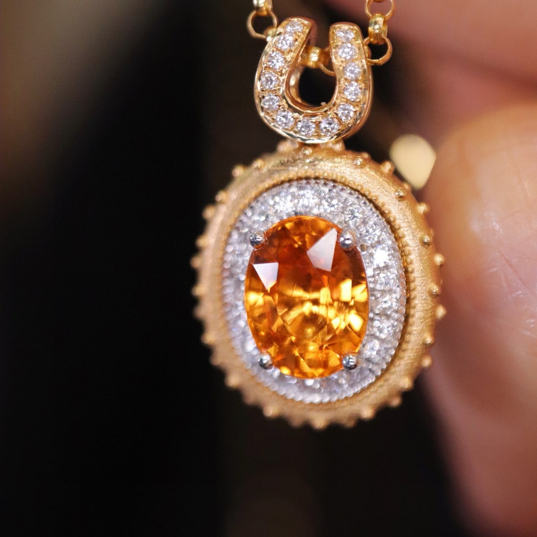 14k Gold 2.38 Ctw Natural Spessartine & Diamond Pendant( Without Chain ) - 2