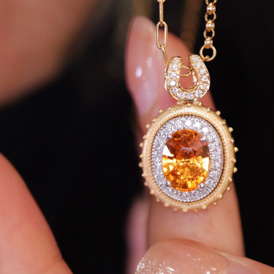 14k Gold 2.38 Ctw Natural Spessartine & Diamond Pendant( Without Chain ) - 4