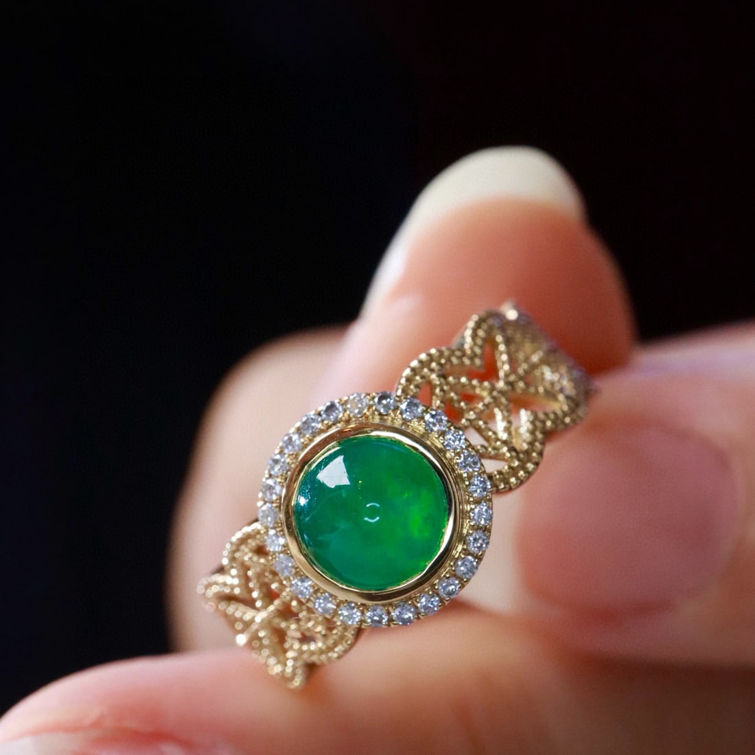 14k Gold 1.19 Ctw Vivid Green Natural Emerald & Diamond Ring - 5