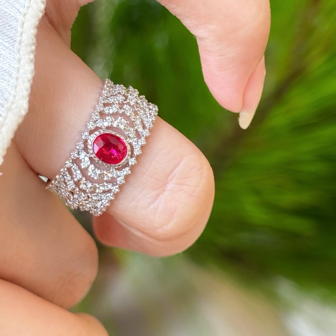 14k Gold 0.35 Ct Natural Ruby & Diamond Ring - 5