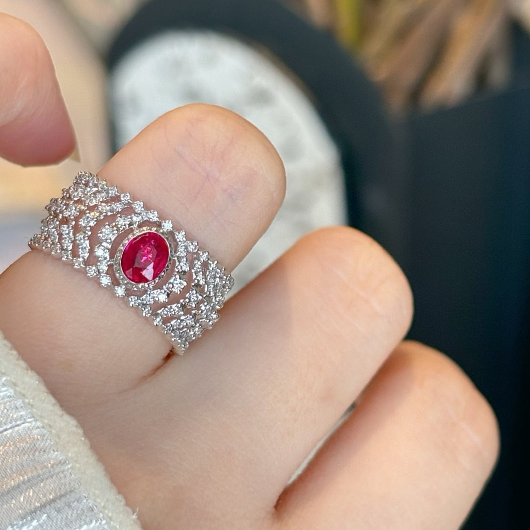 14k Gold 0.35 Ct Natural Ruby & Diamond Ring - 6
