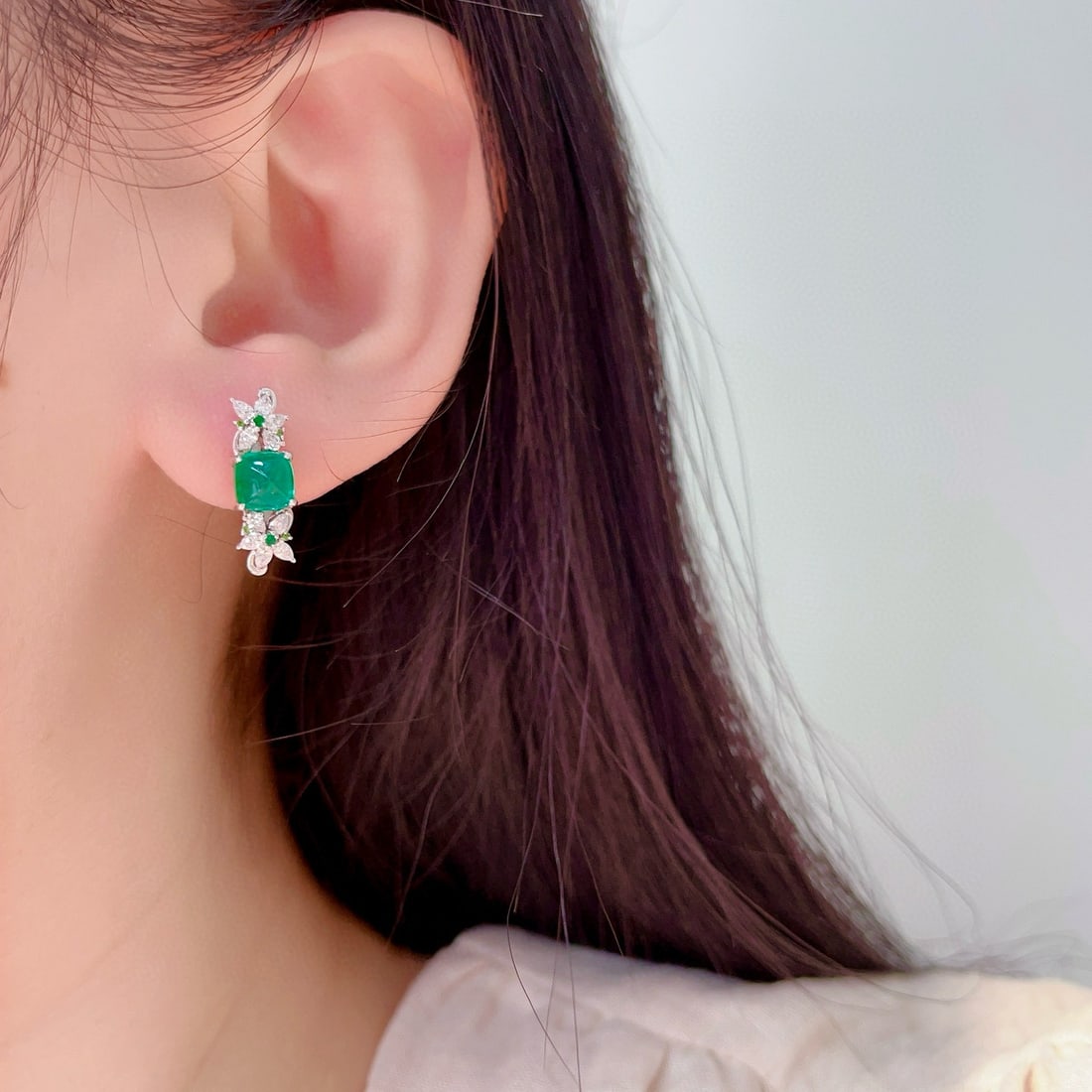 14k Gold 2.42 Ctw Vivid Green Natural Emerald & Diamond Earrings - 6