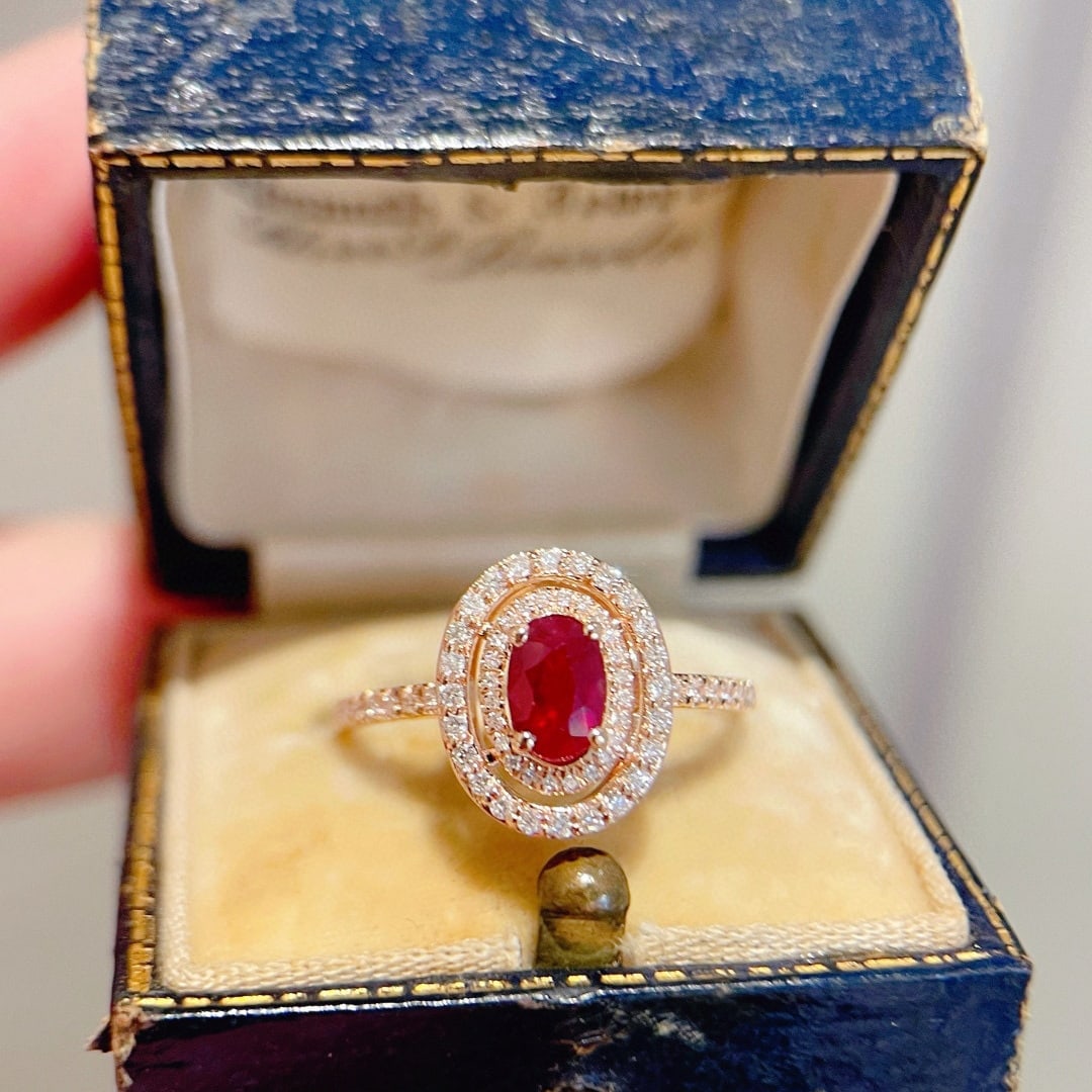 14k Gold 0.9 Ctw Natural Ruby & Diamond Ring: Ref:231082128 // gold content:14k gold // ring size:7. 25us // // main gemstone:ruby // shape:oval // carat weight:0. 6ct // color:red // treatment:natural // // adjacent gemstone 2 : diamond //