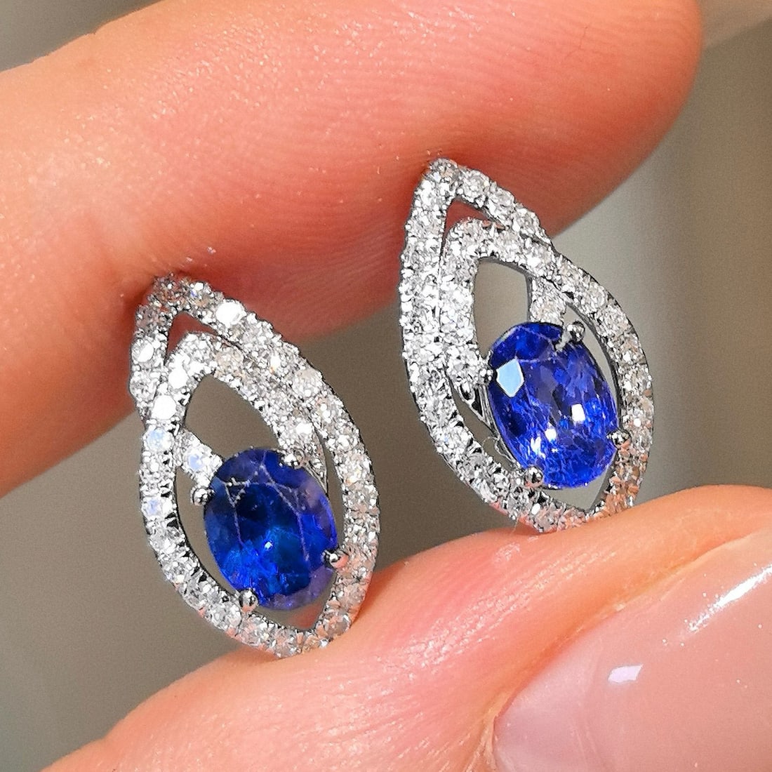 14k Gold 2.08 Ctw Natural Sapphire & Diamond Earrings - 2