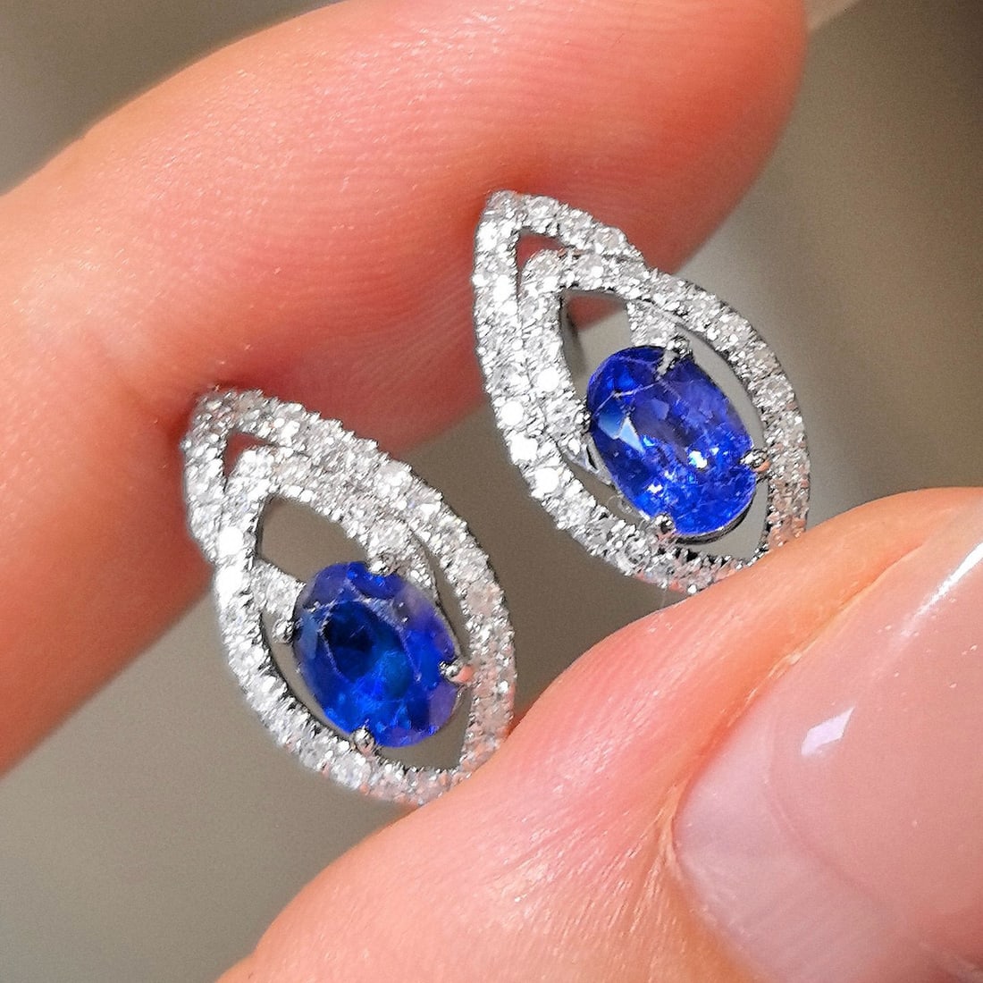 14k Gold 2.08 Ctw Natural Sapphire & Diamond Earrings - 3
