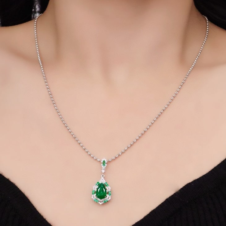 14k Gold 1.66 Ctw Vivid Green Natural Emerald & Diamond Pendant( Without Chain ) - 4