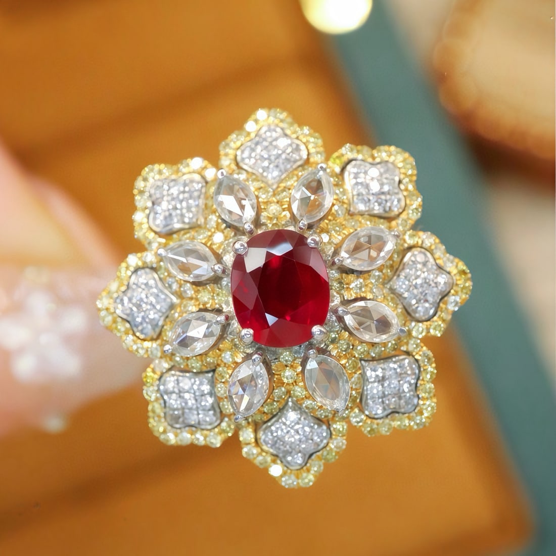 14k Gold 2.01 Ctw Natural Ruby & Diamond Ring/brooch/pendant( Without Chain ): Ref:231082157 // gold content:14k gold // ring size:7. 25us // // main gemstone:ruby // shape:oval // carat weight:1. 05ct // color:pigeonblood red // treatment:natural // // adjacent gemstone 2 :