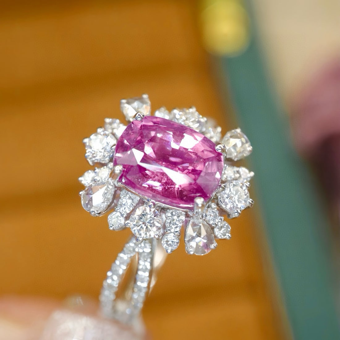 14k Gold 2.22 Ctw Natural Padparadscha Sapphire & Diamond Ring - 2